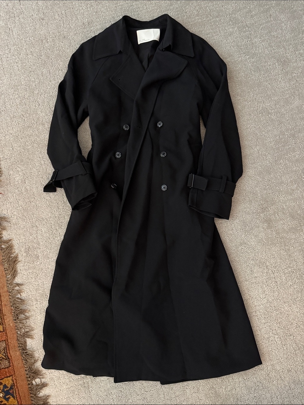 Oak and Fort Classic Black Double-Breasted Trench Coat - Women's